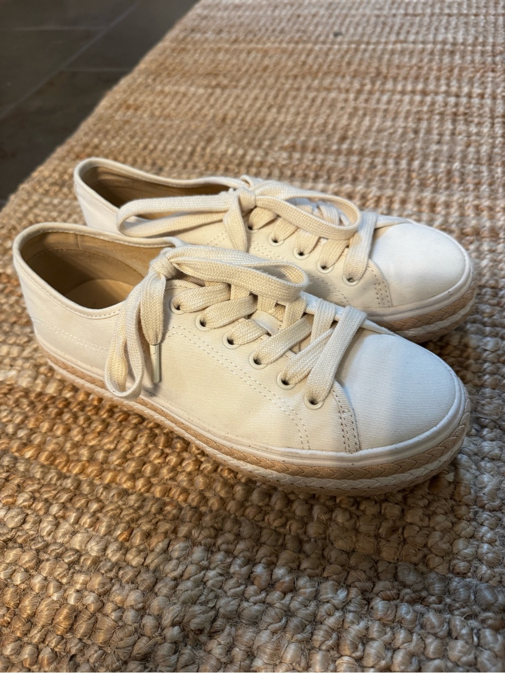 Kate Spade Taylor Platform Sneakers Off White Cream Braided 0.25” Heel Size 7.5 - Picture 2 of 7